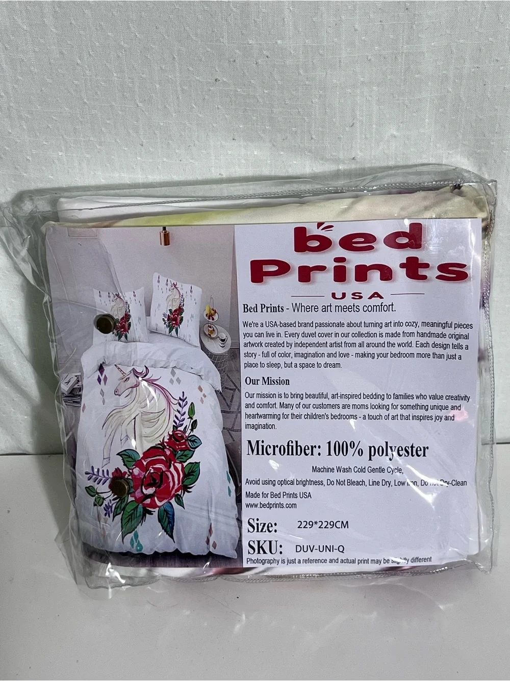 Bed Prints USA Queen Unicorn Rose Floral 3 Piece Duvet Cover Set